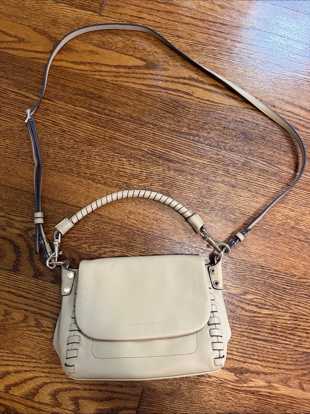 Aimee Kestenberg Cream Leather Crossbody with Wrapped Top Handle